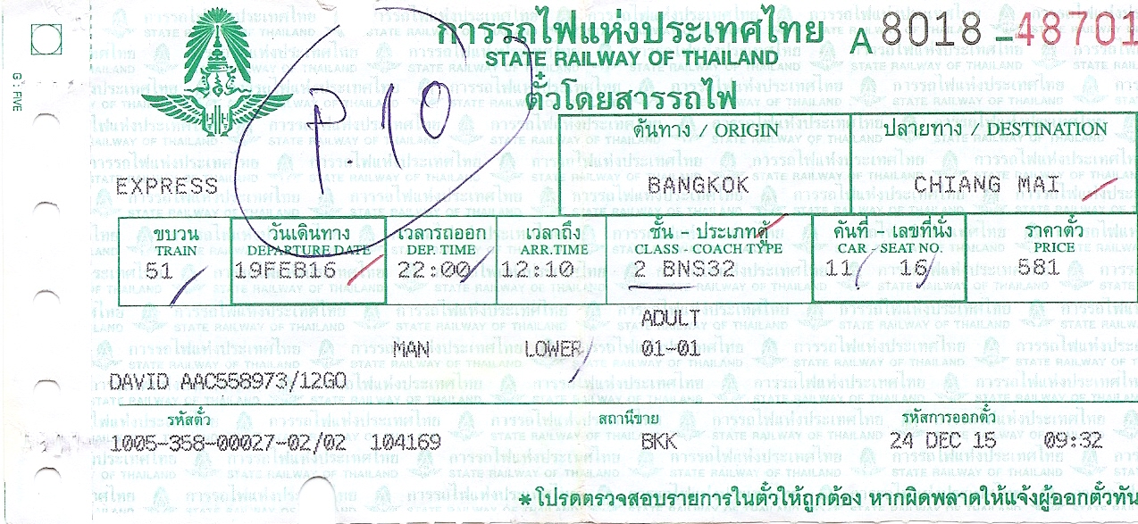 Ticket tren Bangkok a Chiang Mai - Tailandia (2) - Asia